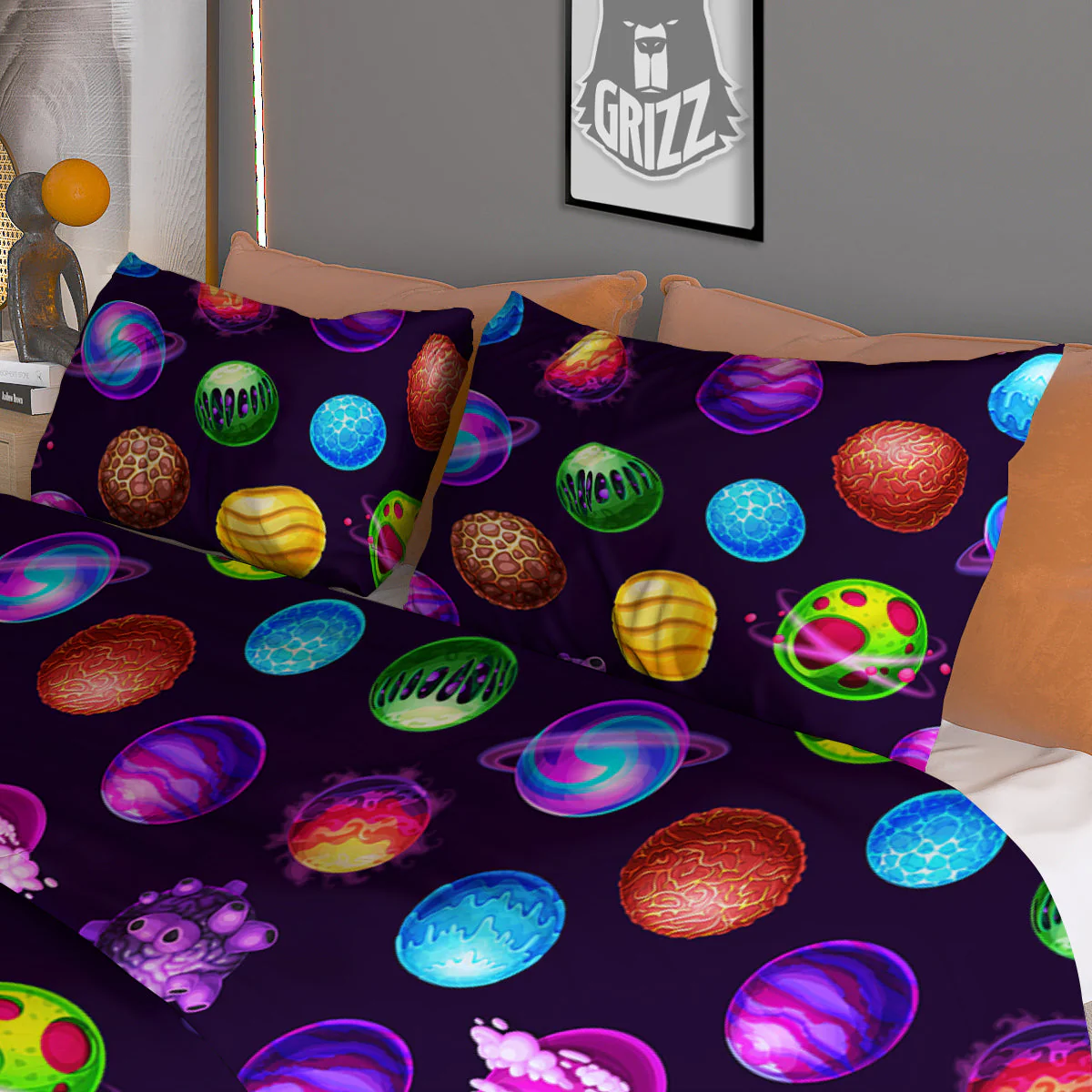 Galaxy Planets And Space Stars Colorful Print Pattern Duvet Cover Bedding Set - Image 3