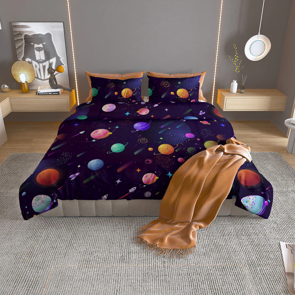 Galaxy Space Abstract Cartoon Print Duvet Cover Bedding Set