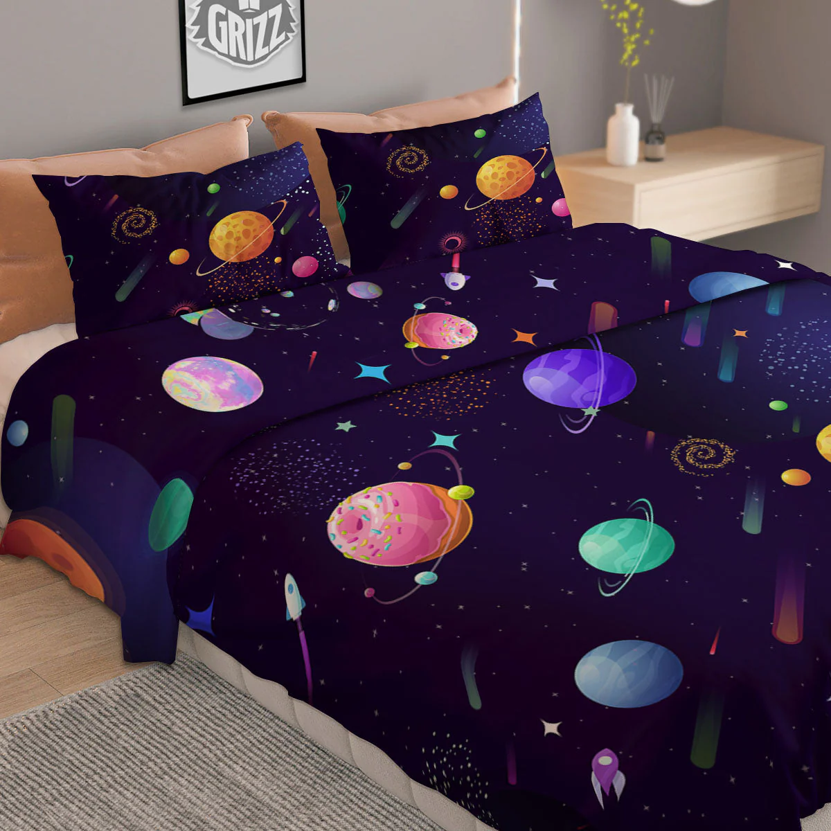 Galaxy Space Abstract Cartoon Print Duvet Cover Bedding Set - Image 2