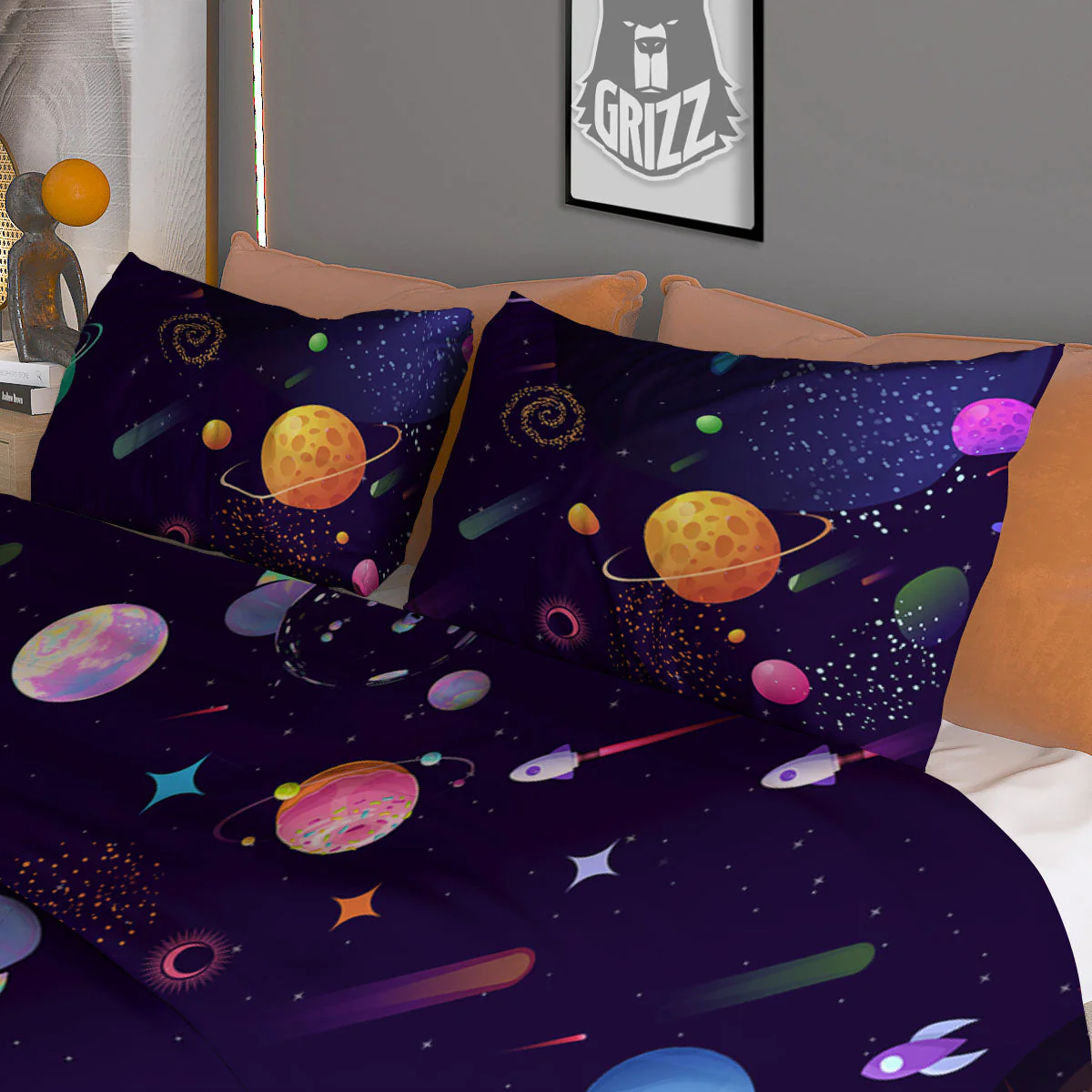 Galaxy Space Abstract Cartoon Print Duvet Cover Bedding Set - Image 3
