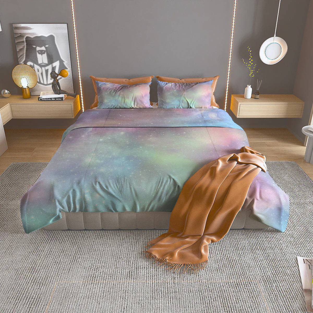 Galaxy Space Colorful Nebula Print Duvet Cover Bedding Set