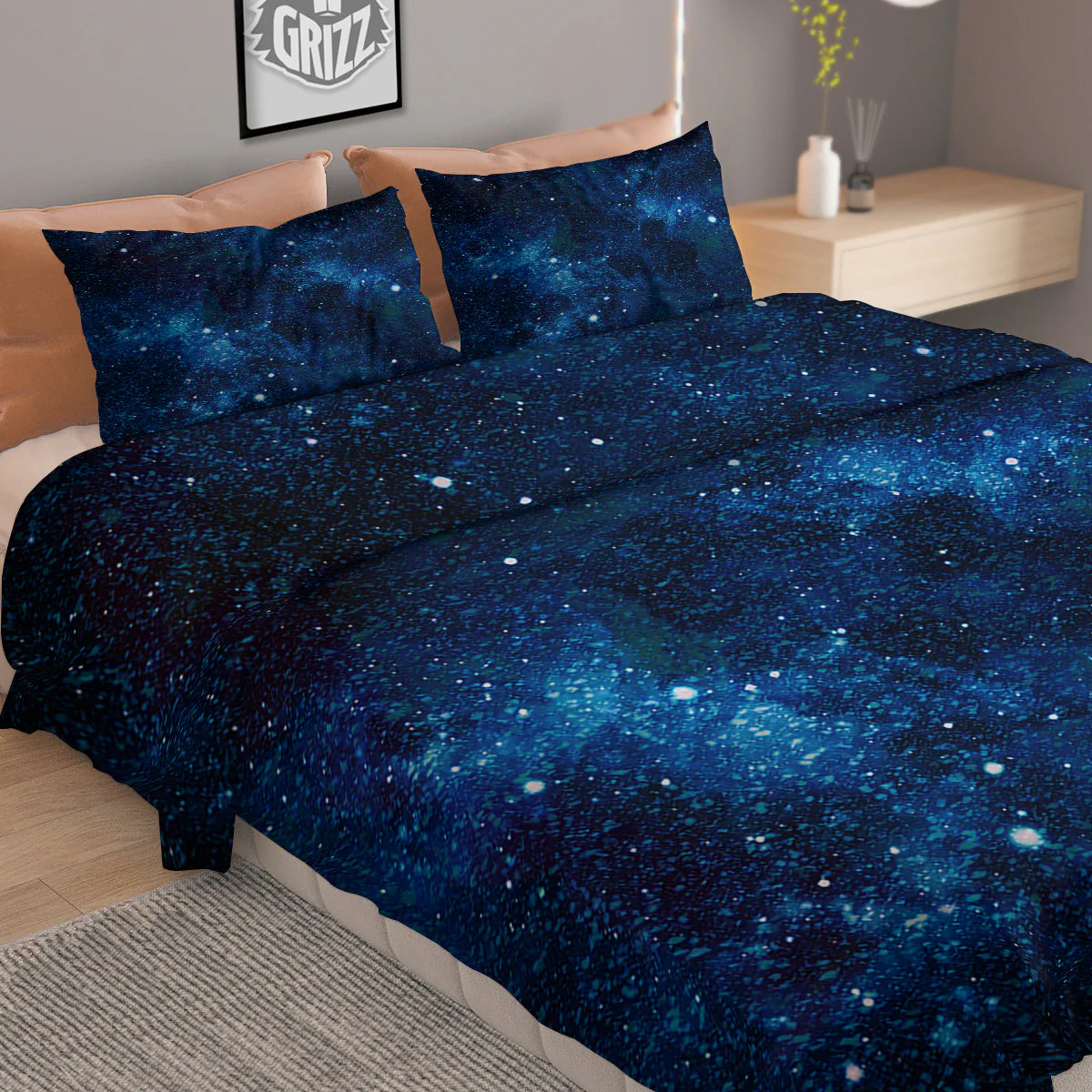 Galaxy Space Dark Blue Print Duvet Cover Bedding Set - Image 2