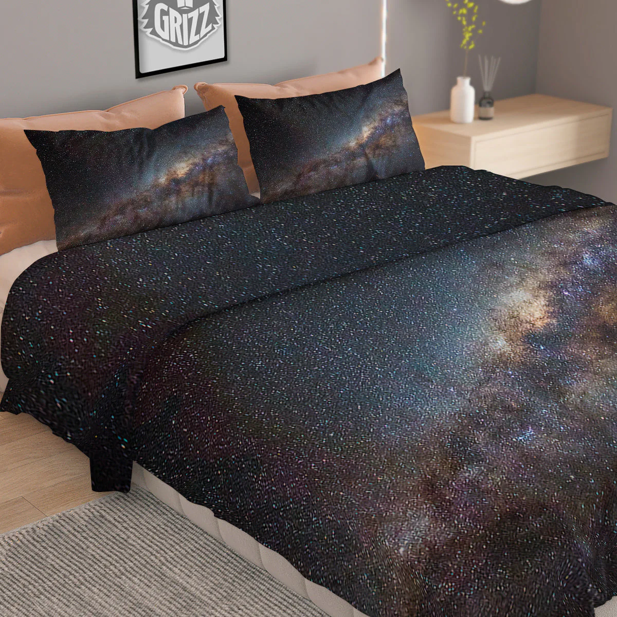 Galaxy Space Dark Milky Way Print Duvet Cover Bedding Set - Image 2