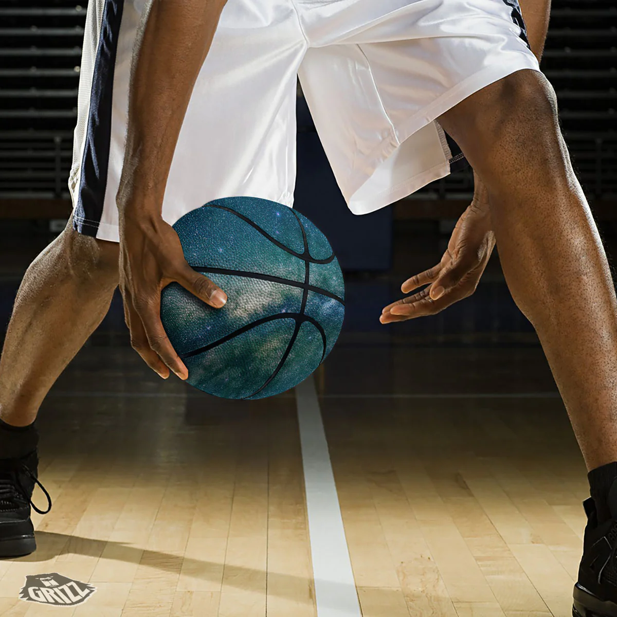 Galaxy Space Dark Teal Print Basketball - Image 3