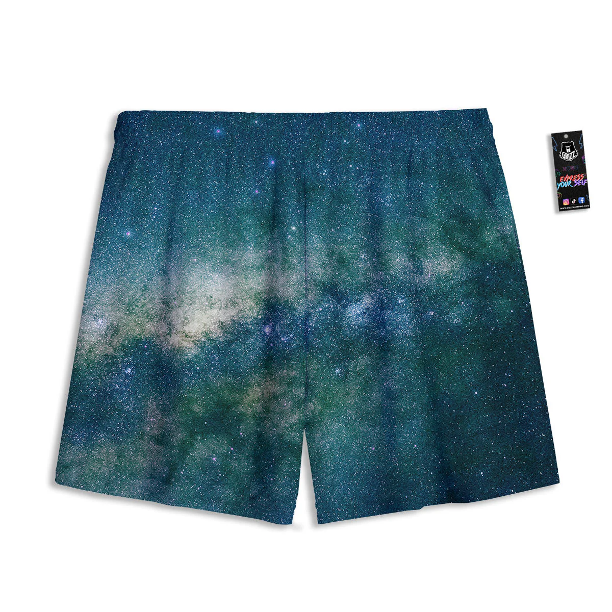 Galaxy Space Dark Teal Print Mesh Shorts - Image 2