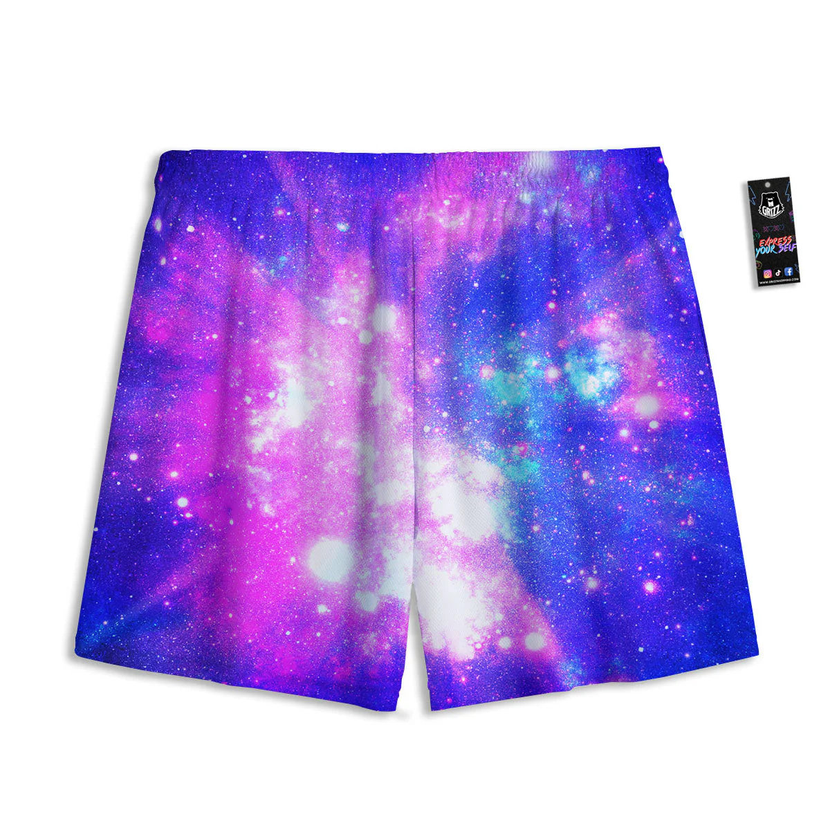 Galaxy Space Purple Bursting Print Mesh Shorts - Image 2