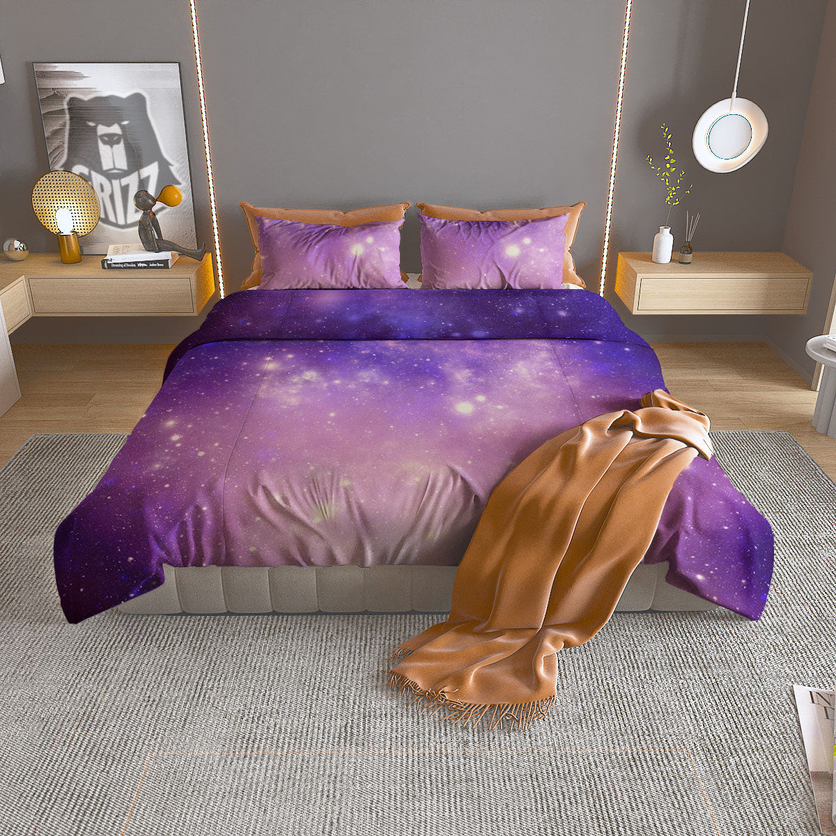 Galaxy Space Purple Stardust Cloud Print Duvet Cover Bedding Set