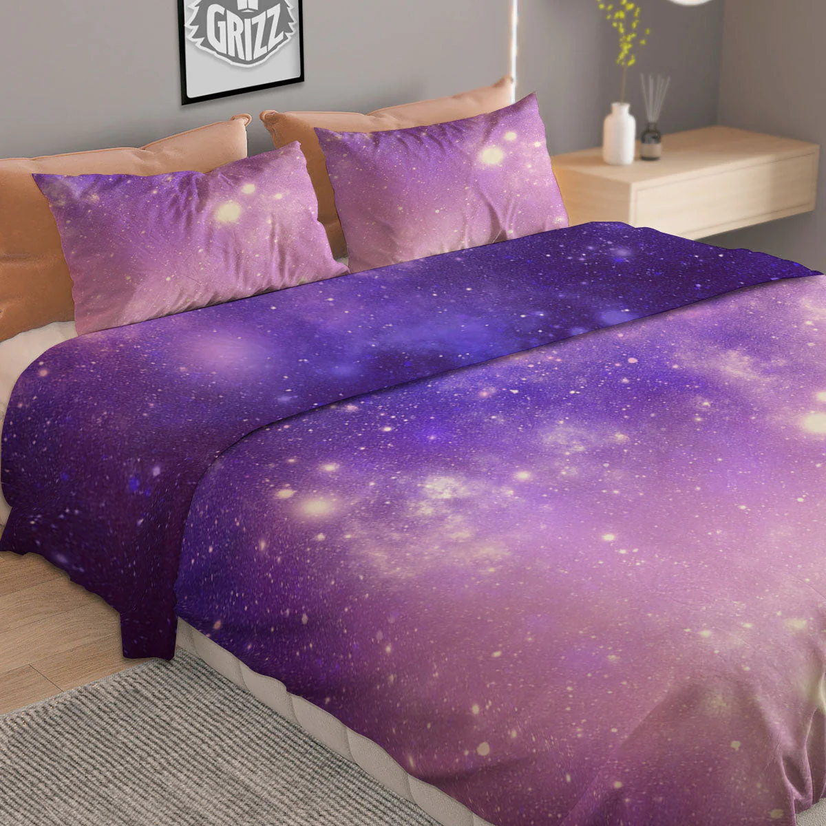 Galaxy Space Purple Stardust Cloud Print Duvet Cover Bedding Set - Image 2