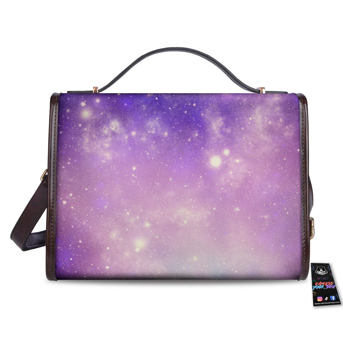 Galaxy Space Purple Stardust Cloud Print Women's Satchel Bag - Image 2