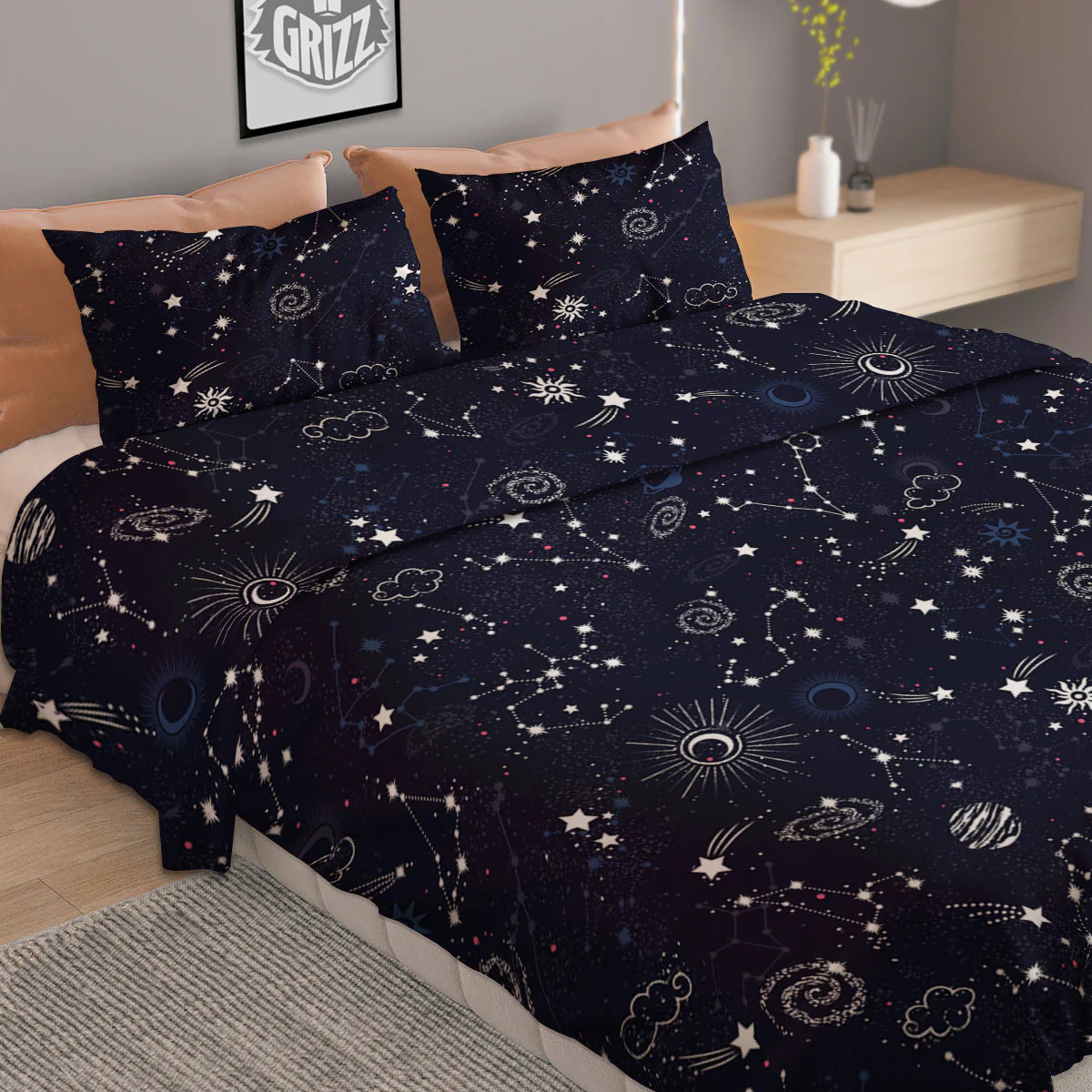 Galaxy Space Zodiac Star Signs Print Duvet Cover Bedding Set - Image 2