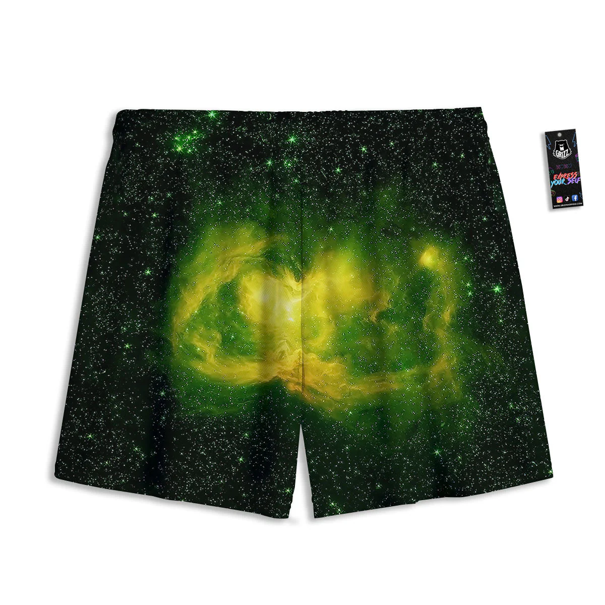 Galaxy Sparkle Green Print Mesh Shorts - Image 2