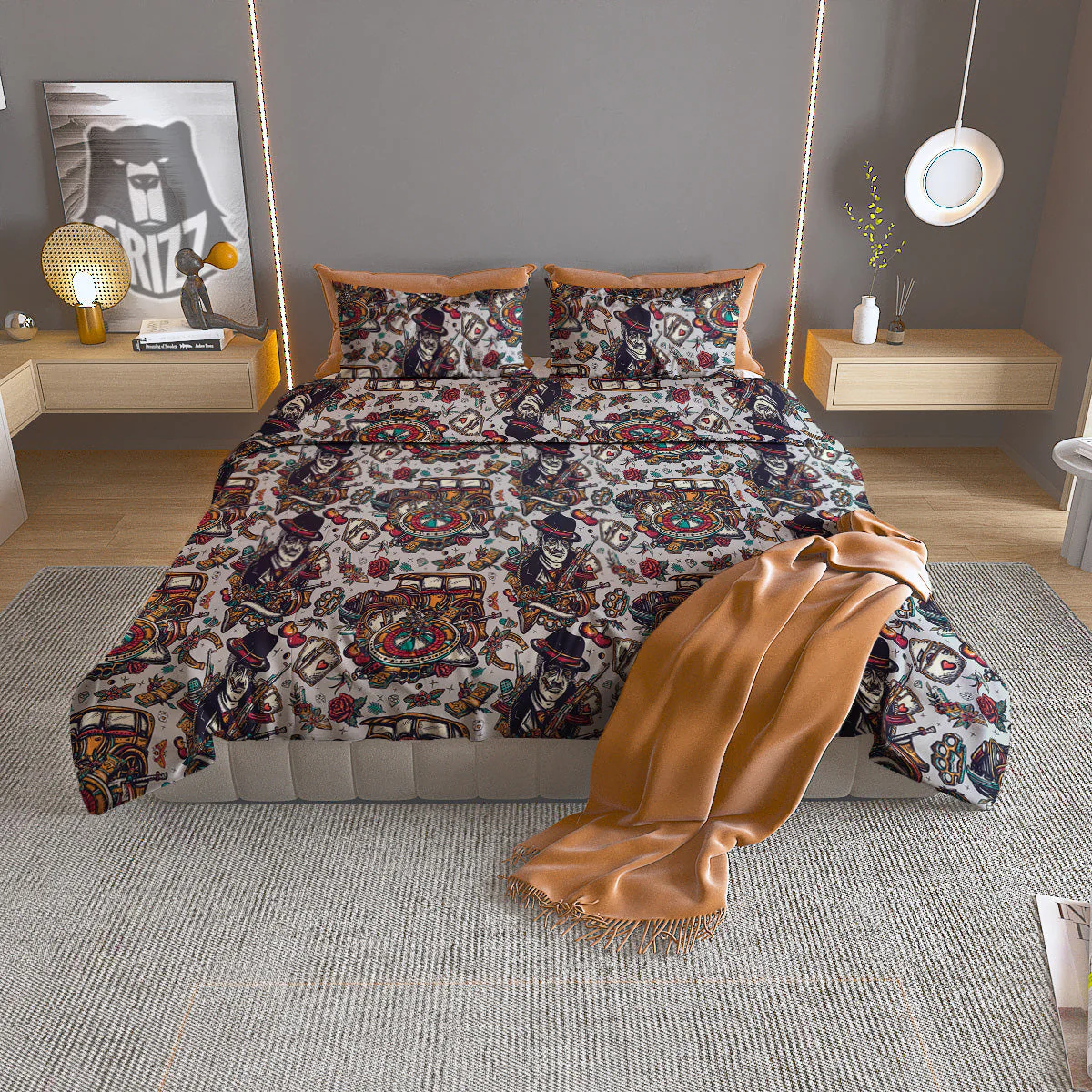 Gangsters And Criminal Tattoo Print Pattern Duvet Cover Bedding Set