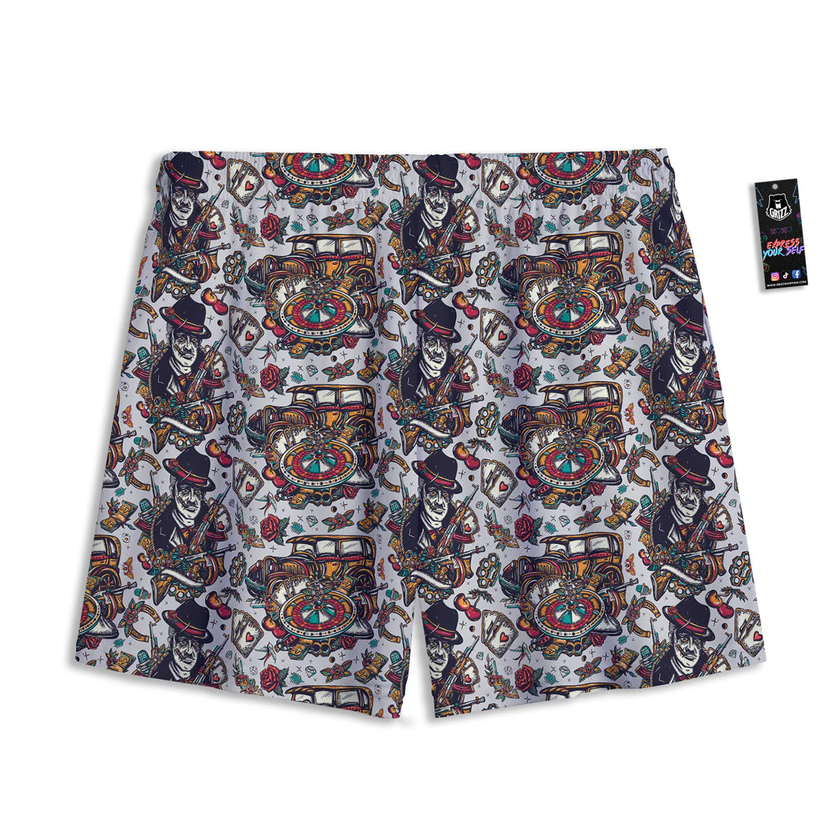 Gangsters And Criminal Tattoo Print Pattern Mesh Shorts - Image 2