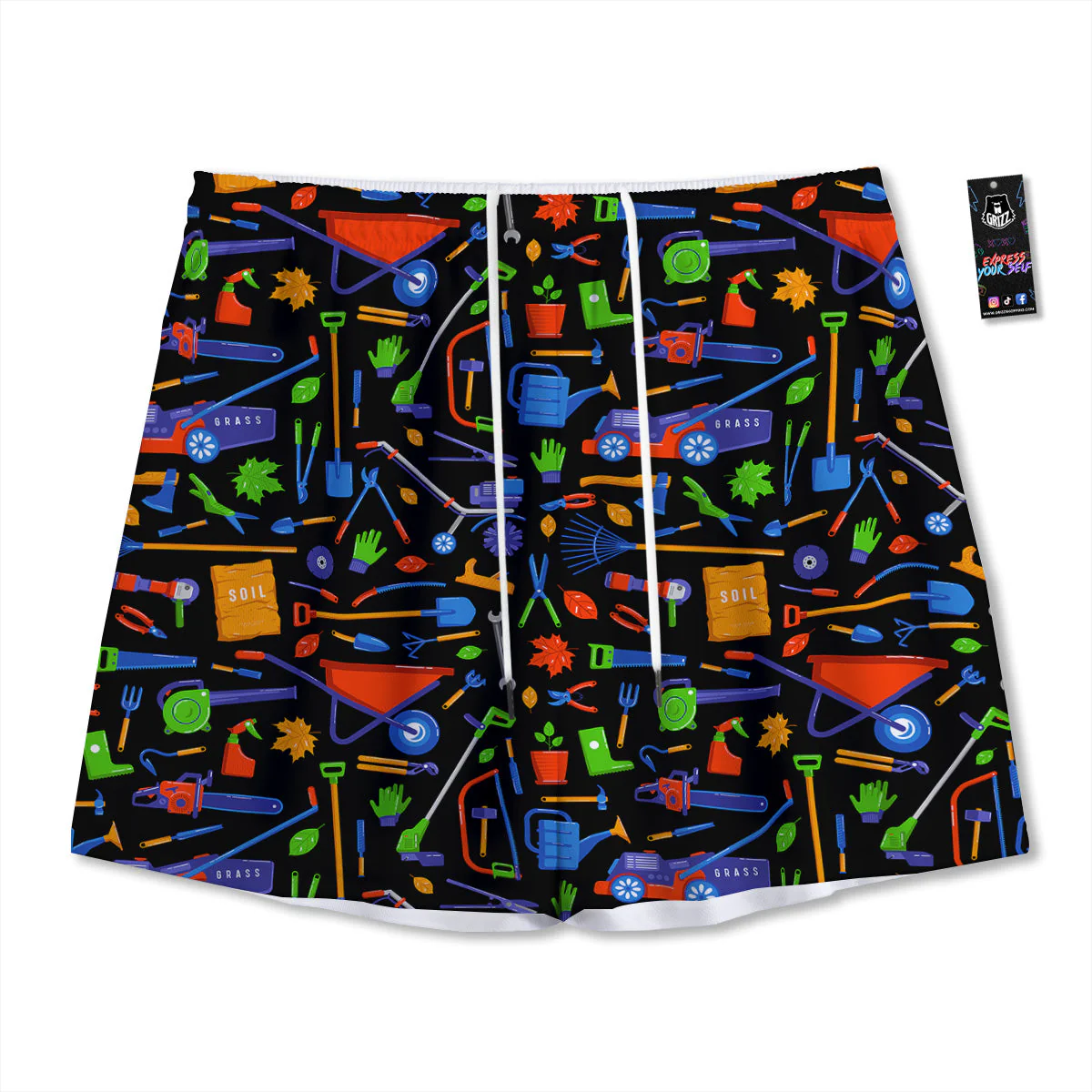 Garden Tools Print Pattern Mesh Shorts