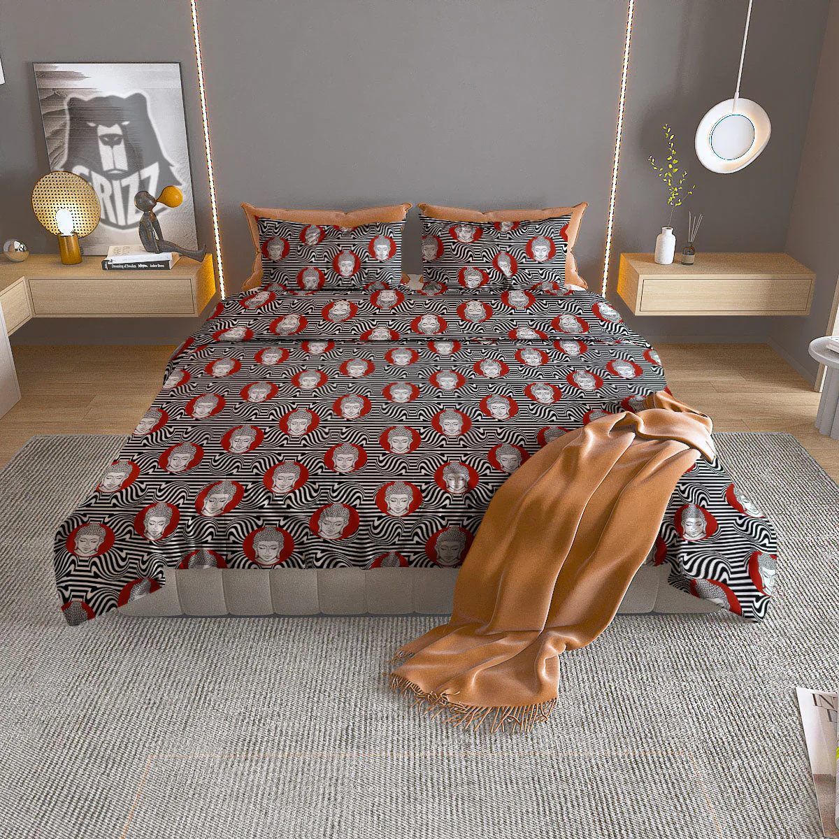 Gautama Buddha Print Pattern Duvet Cover Bedding Set