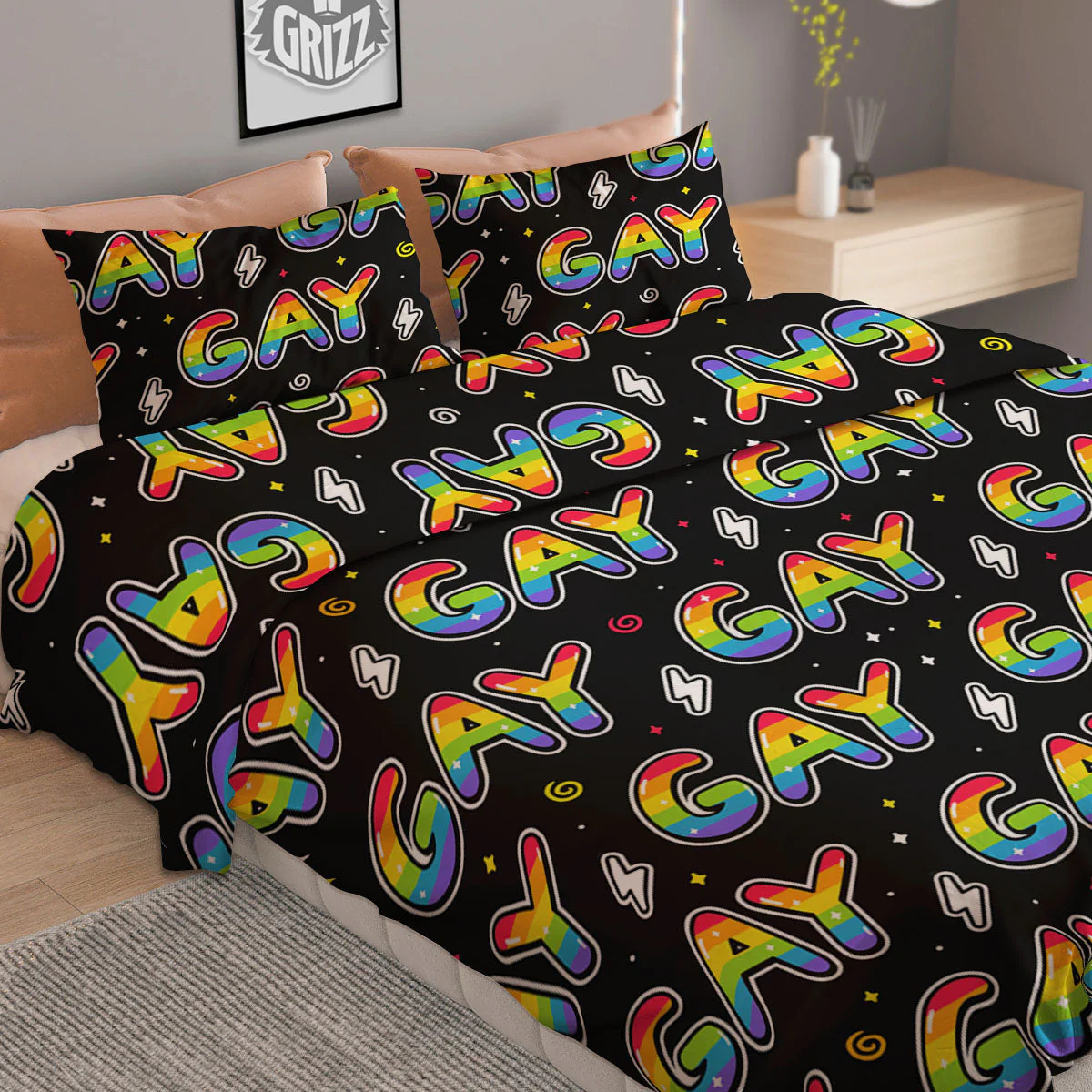 Gay Pride Rainbow Print Pattern Duvet Cover Bedding Set - Image 2