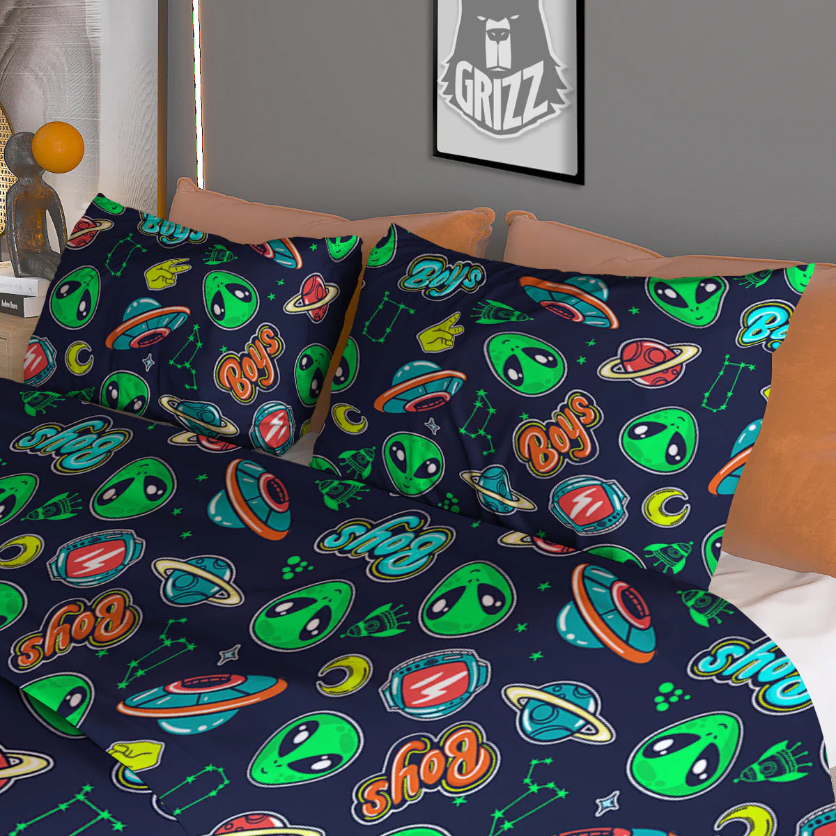 Geen Alien Ufo In Space Print Pattern Duvet Cover Bedding Set - Image 3