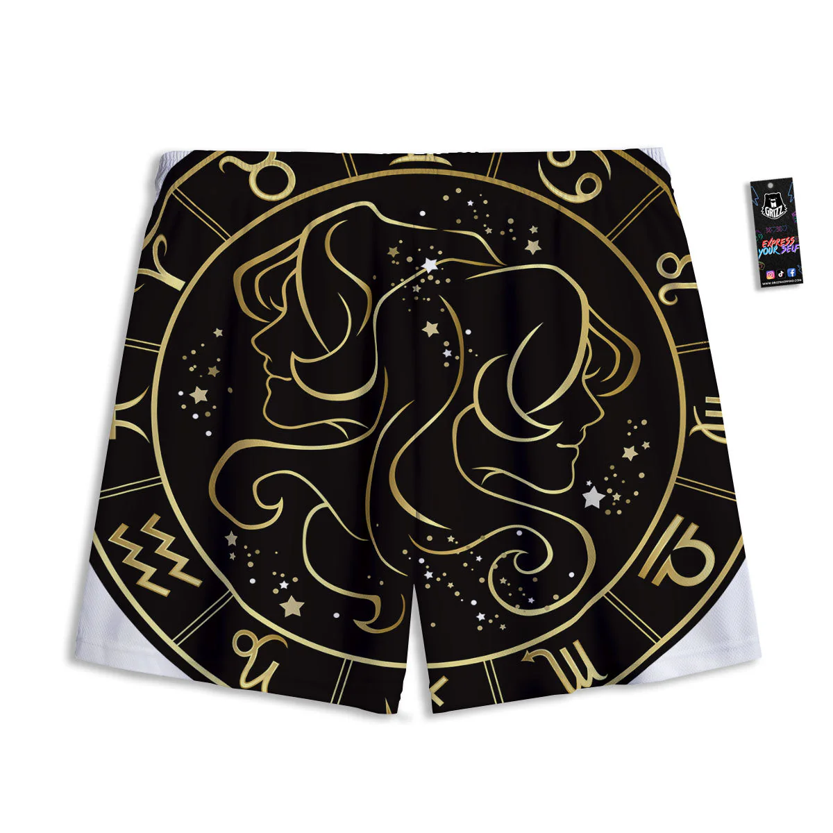 Gemini Sign Black And Gold Print Mesh Shorts - Image 2