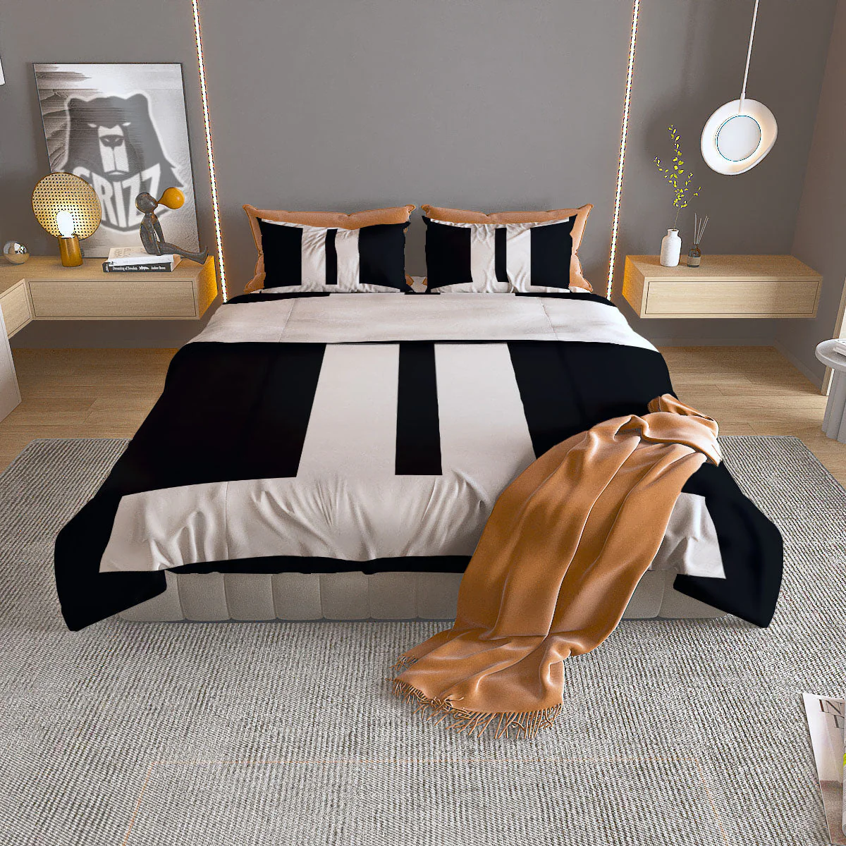 Gemini Sign White And Black Print Duvet Cover Bedding Set