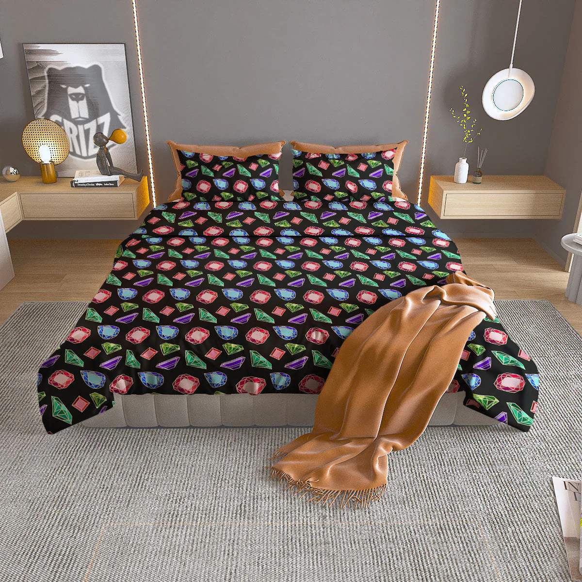 Gems Diamond Print Duvet Cover Bedding Set