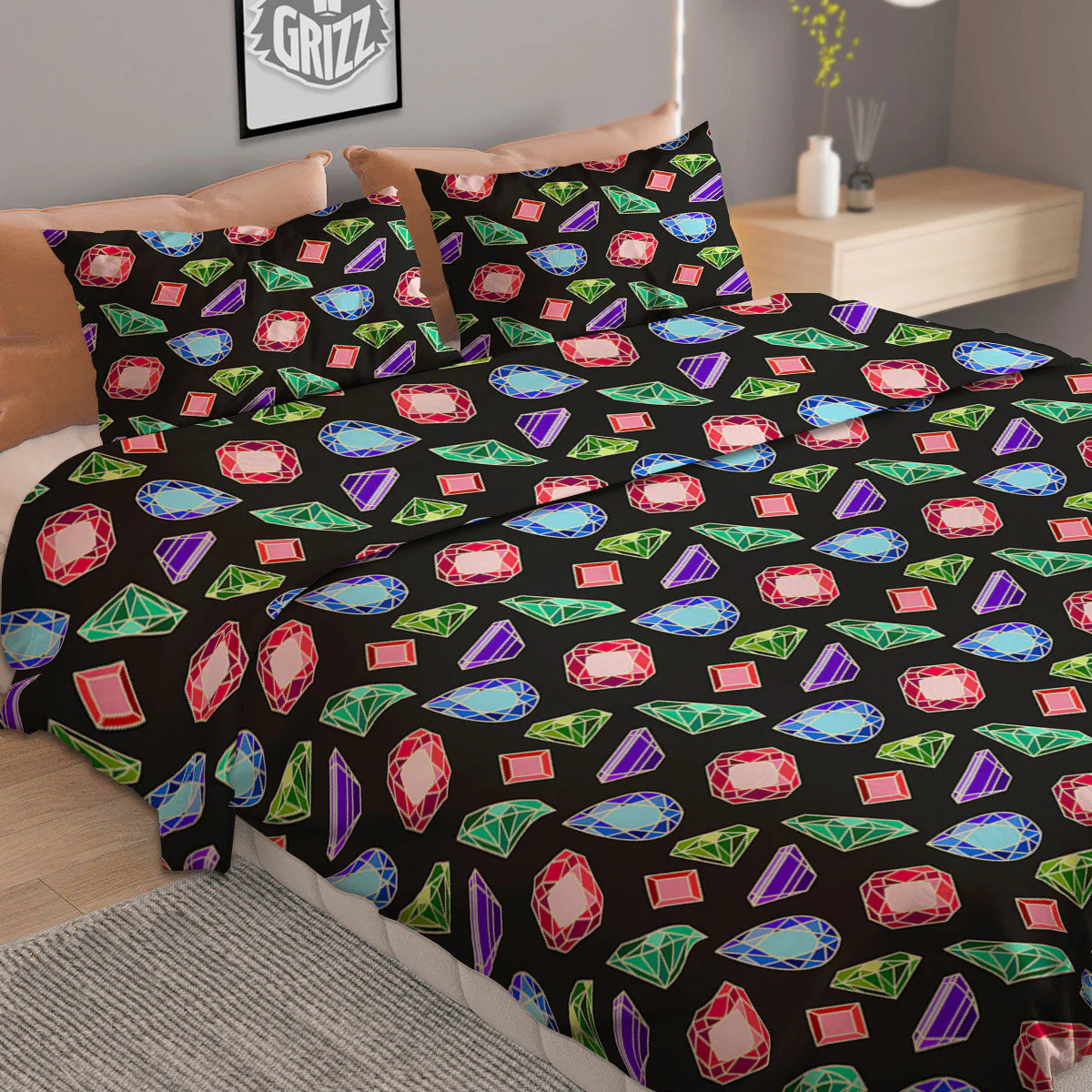 Gems Diamond Print Duvet Cover Bedding Set - Image 2