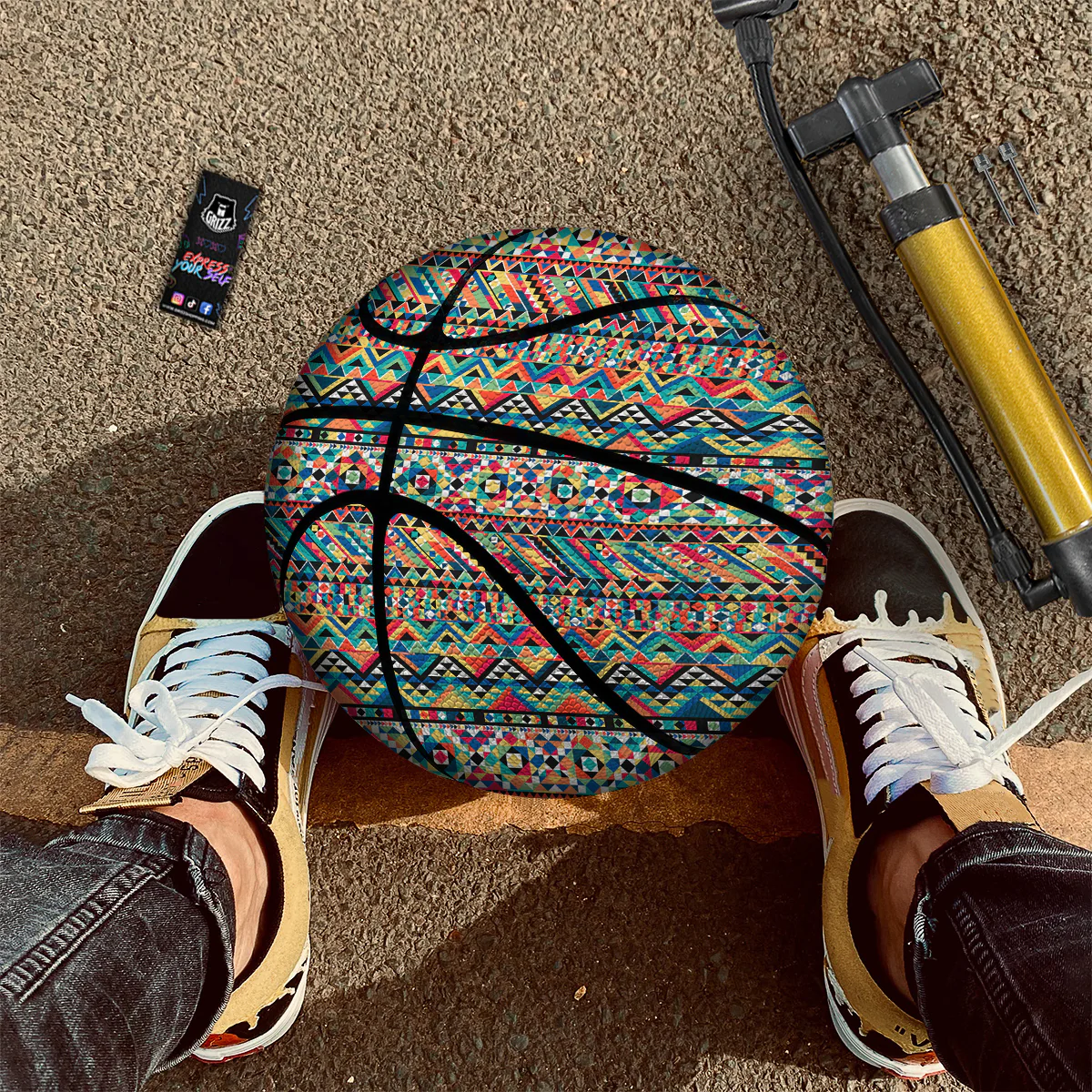 Geometric Aztec Colorful Print Pattern Basketball - Image 3