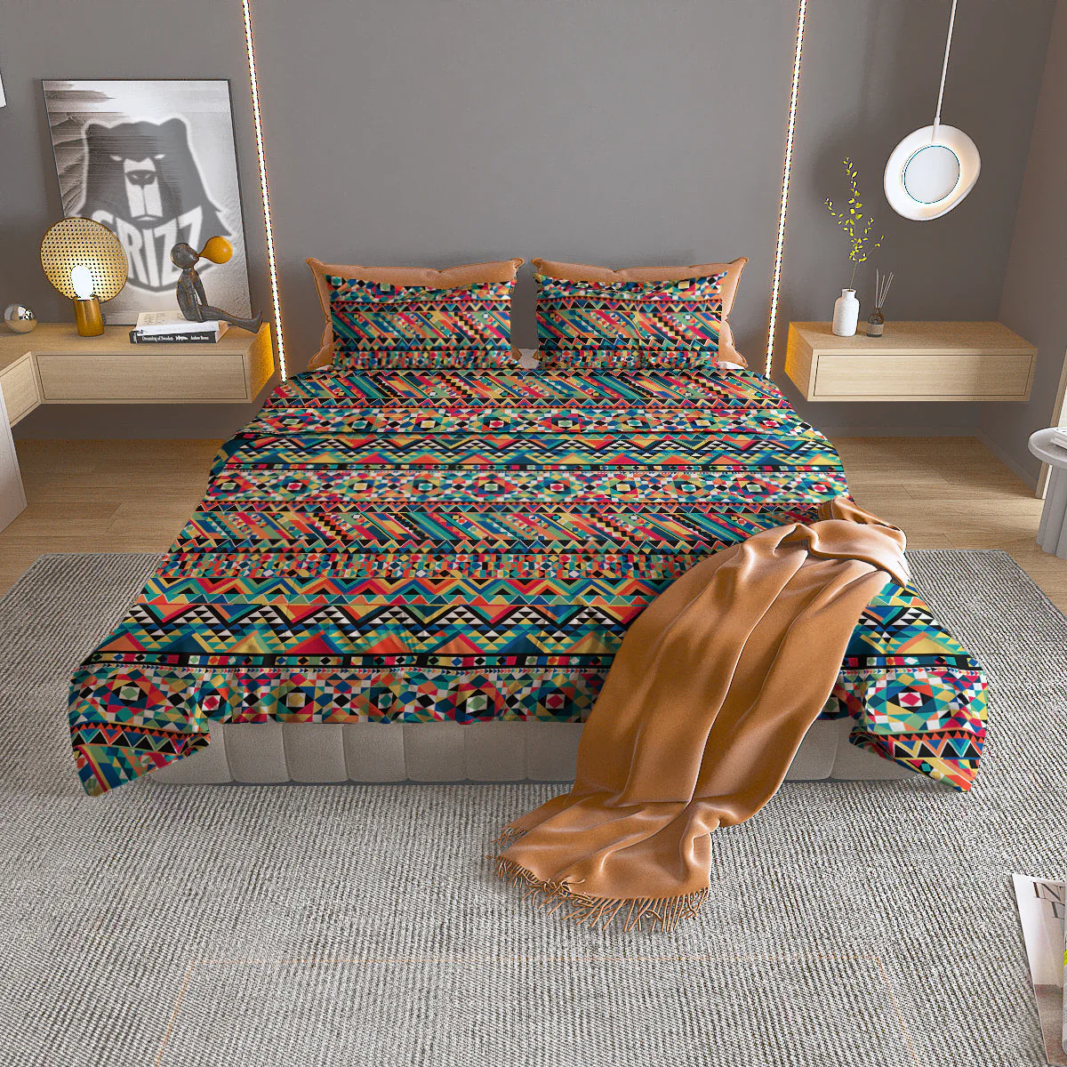 Geometric Aztec Colorful Print Pattern Duvet Cover Bedding Set