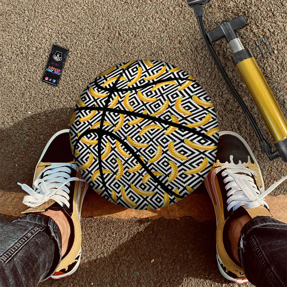 Geometric Banana White And Black Print Basketball - Image 2