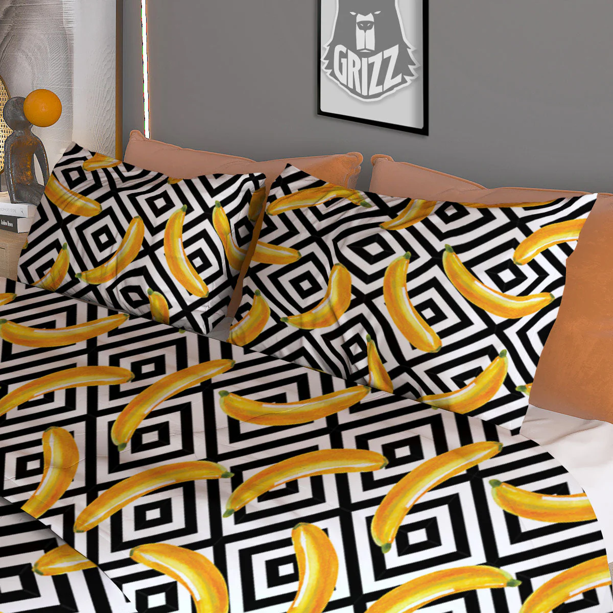 Geometric Banana White And Black Print Duvet Cover Bedding Set - Image 3