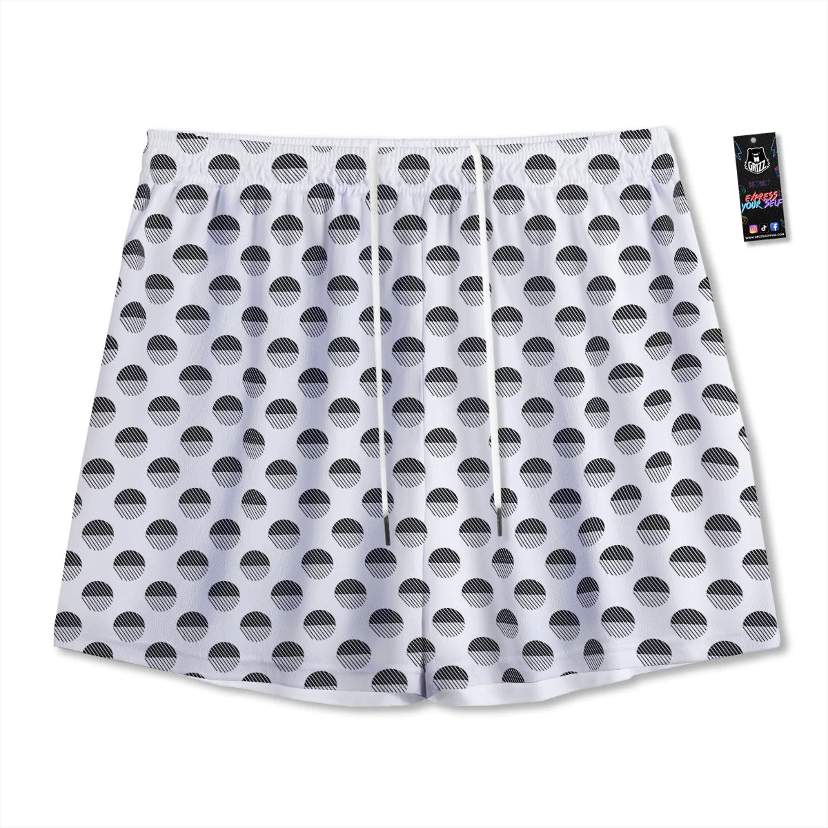 Geometric Black And White Polka Dots Print Pattern Mesh Shorts
