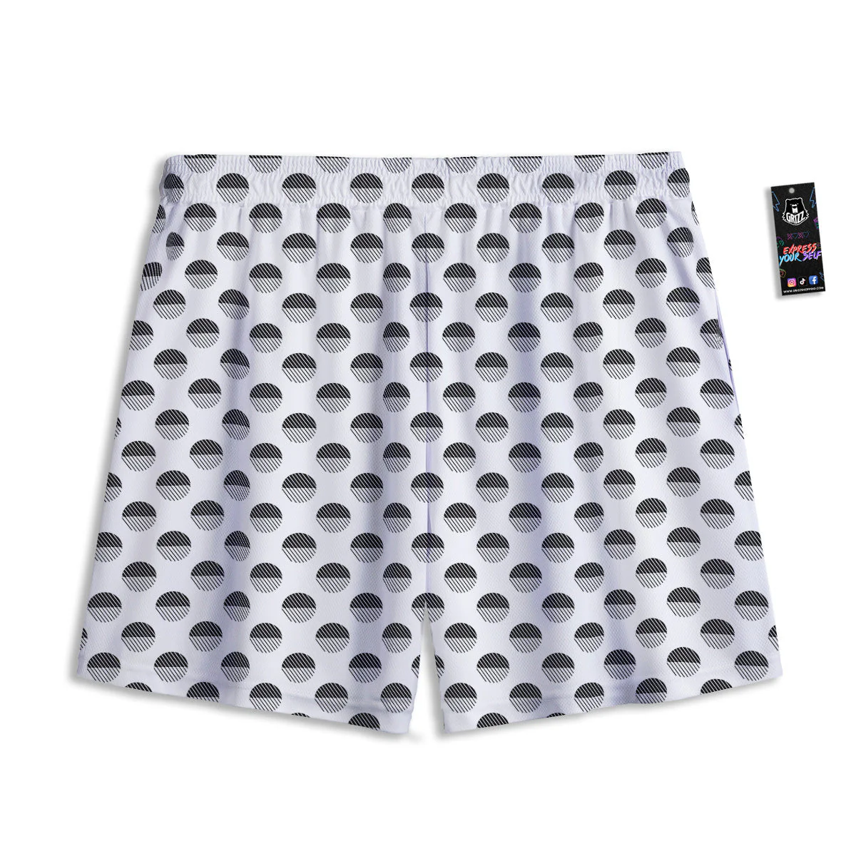 Geometric Black And White Polka Dots Print Pattern Mesh Shorts - Image 2