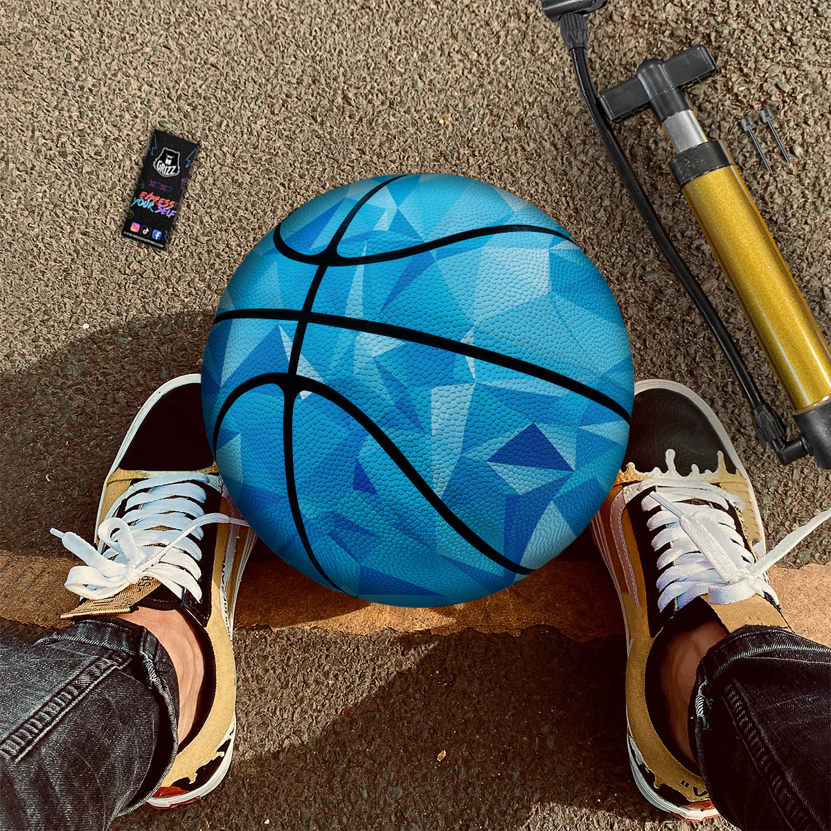 Geometric Blue Polygonal Print Basketball - Image 3