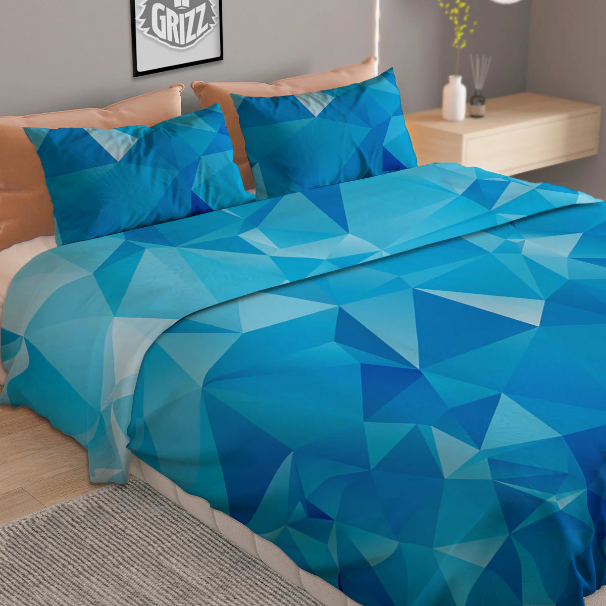 Geometric Blue Polygonal Print Duvet Cover Bedding Set - Image 2