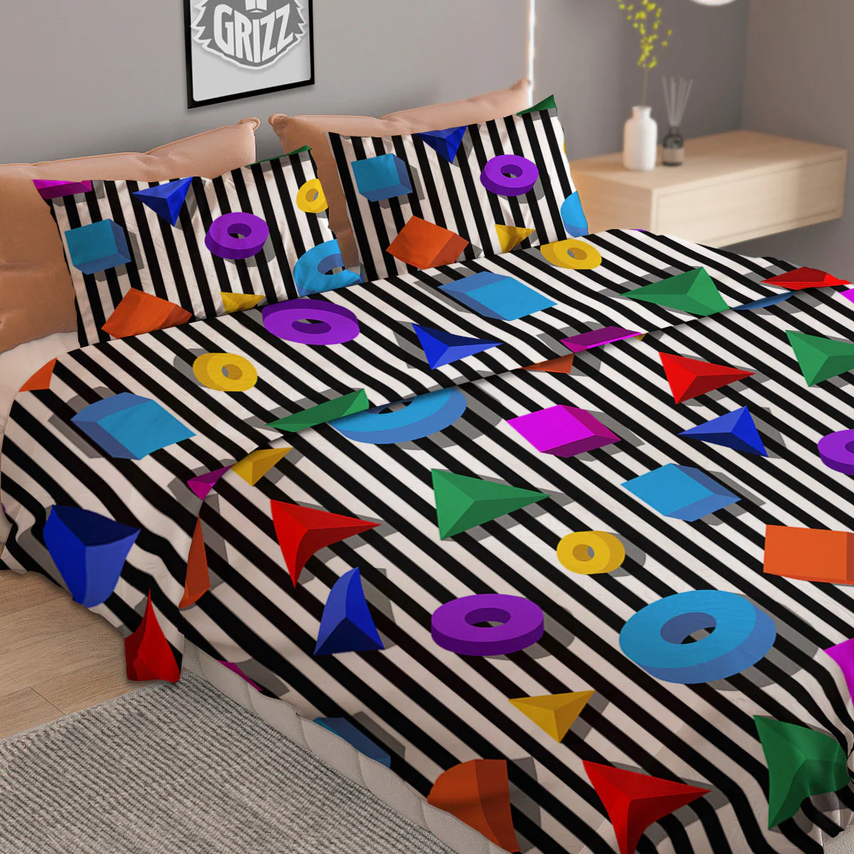 Geometric Colorful Striped Print Pattern Duvet Cover Bedding Set - Image 2