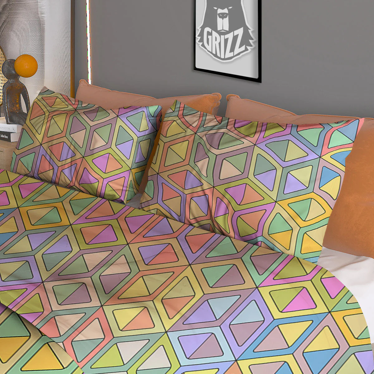 Geometric Cubic Pastel Print Duvet Cover Bedding Set - Image 3