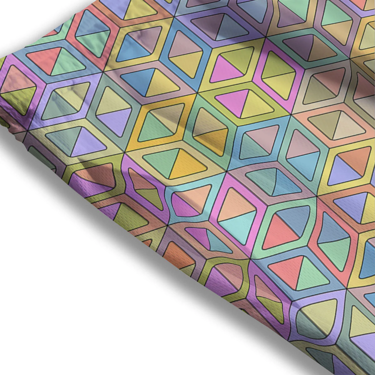 Geometric Cubic Pastel Print Mesh Shorts - Image 3