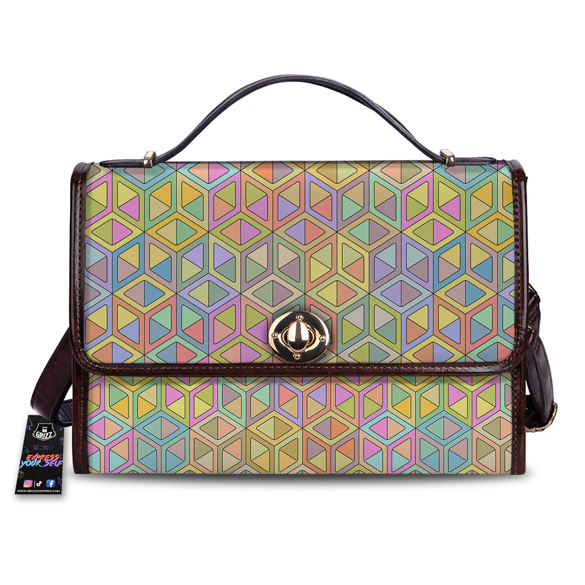 Geometric Cubic Pastel Print Women's Satchel Bag