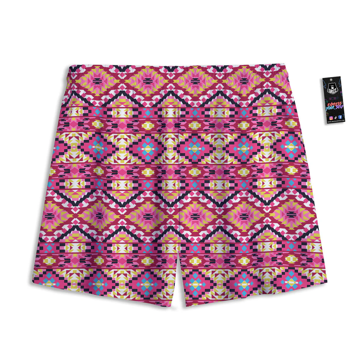 Geometric Ethnic Pink Aztec Print Pattern Mesh Shorts - Image 2