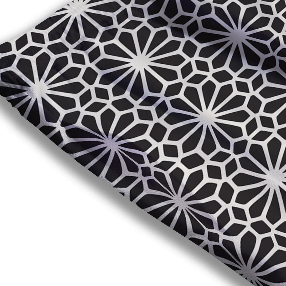 Geometric Floral White And Black Print Mesh Shorts - Image 3