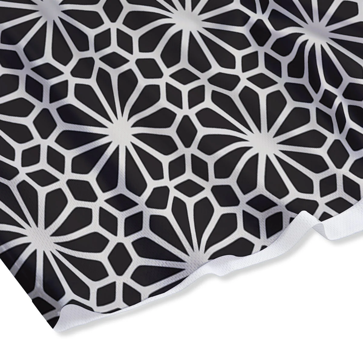 Geometric Floral White And Black Print Mesh Shorts - Image 4