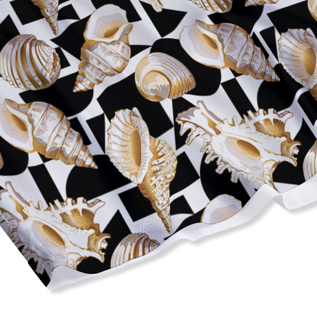 Geometric Gold Sea Shell Print Pattern Mesh Shorts - Image 4
