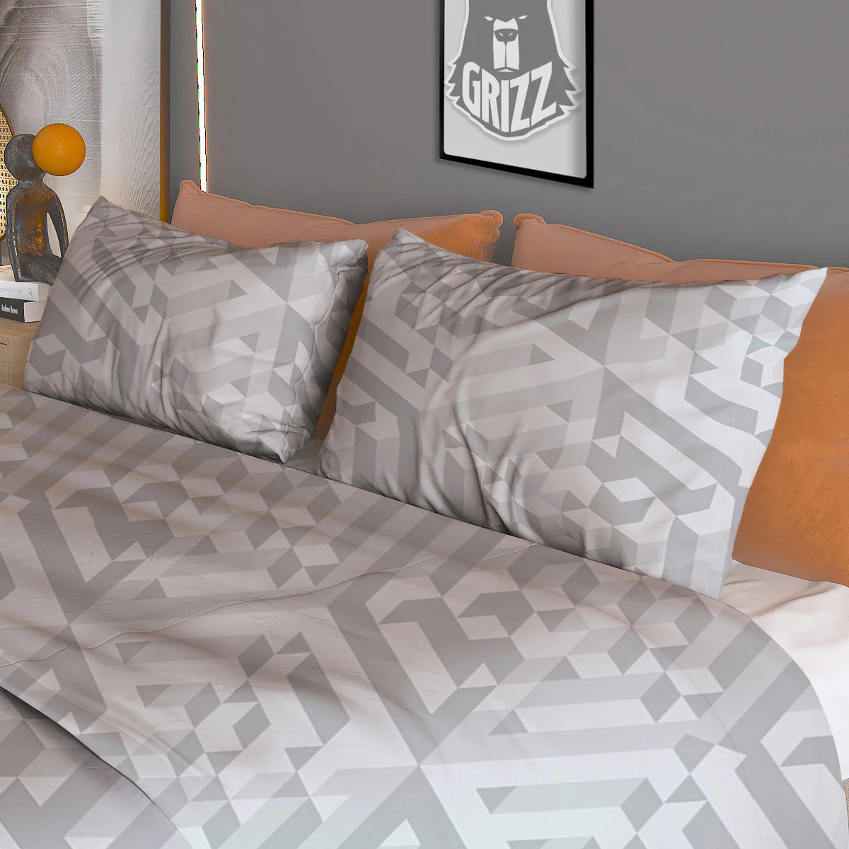 Geometric Grey Polygonal Print Duvet Cover Bedding Set - Image 3
