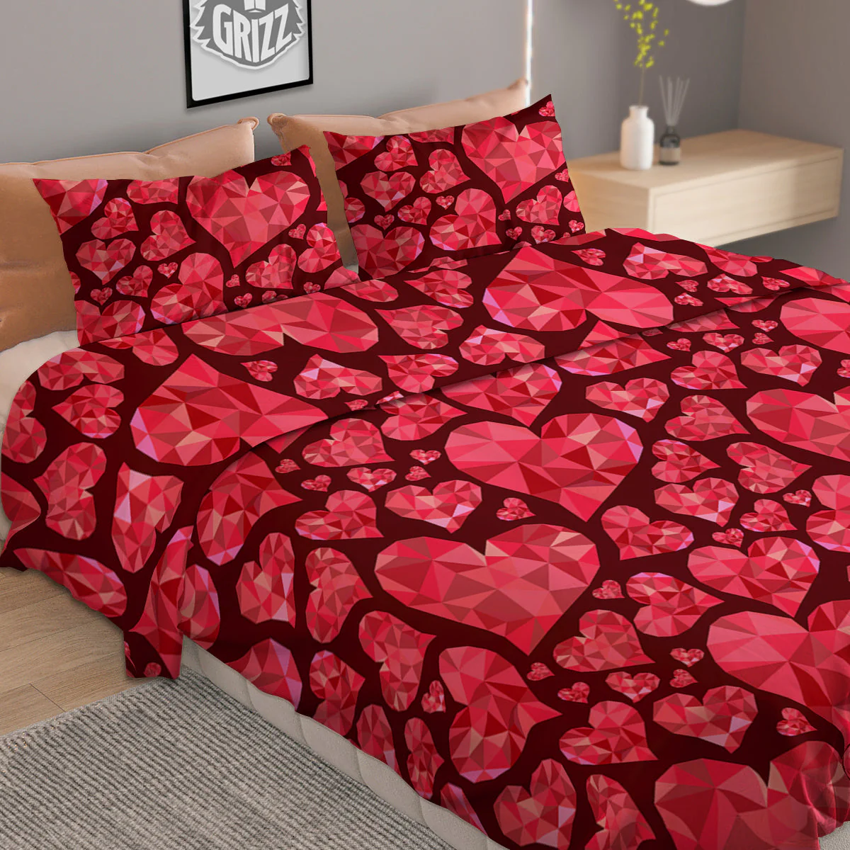 Geometric Heart Valentine's Day Print Pattern Duvet Cover Bedding Set - Image 2