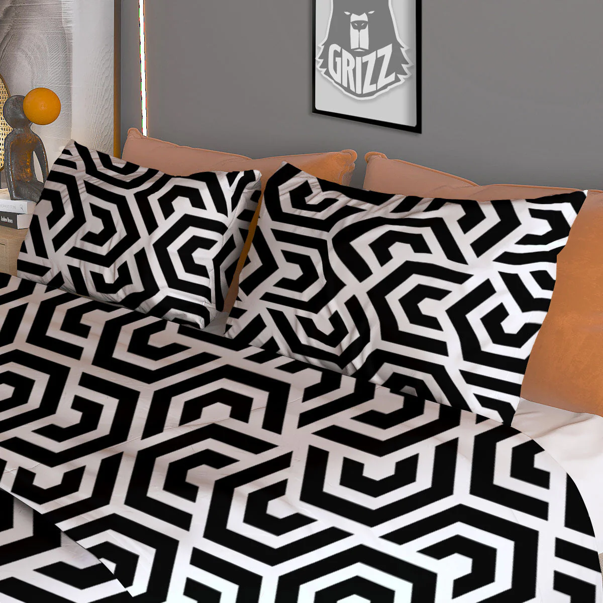 Geometric Hexagon Print Pattern Duvet Cover Bedding Set - Image 3