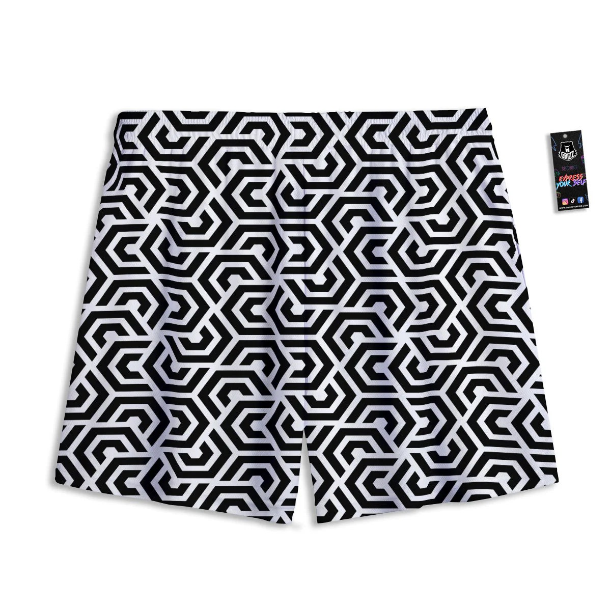 Geometric Hexagon Print Pattern Mesh Shorts - Image 2