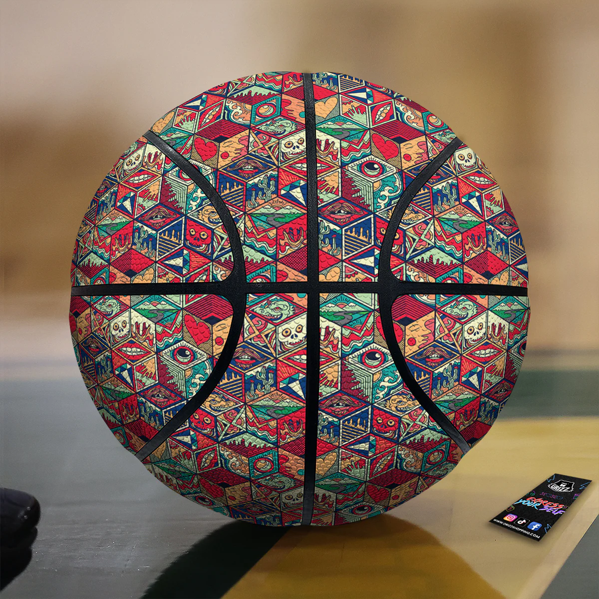 Geometric Hexagon Vintage Print Pattern Basketball