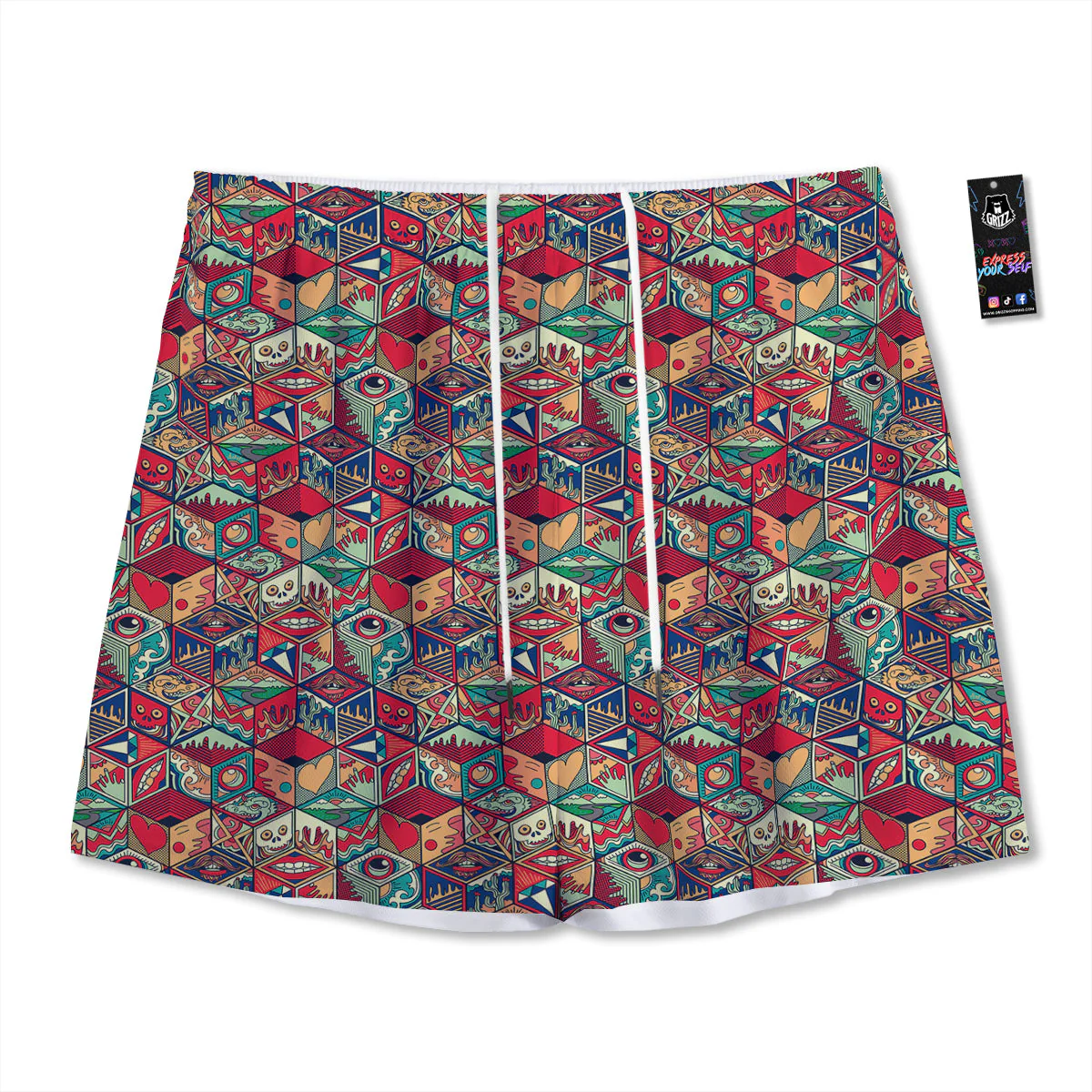Geometric Hexagon Vintage Print Pattern Mesh Shorts