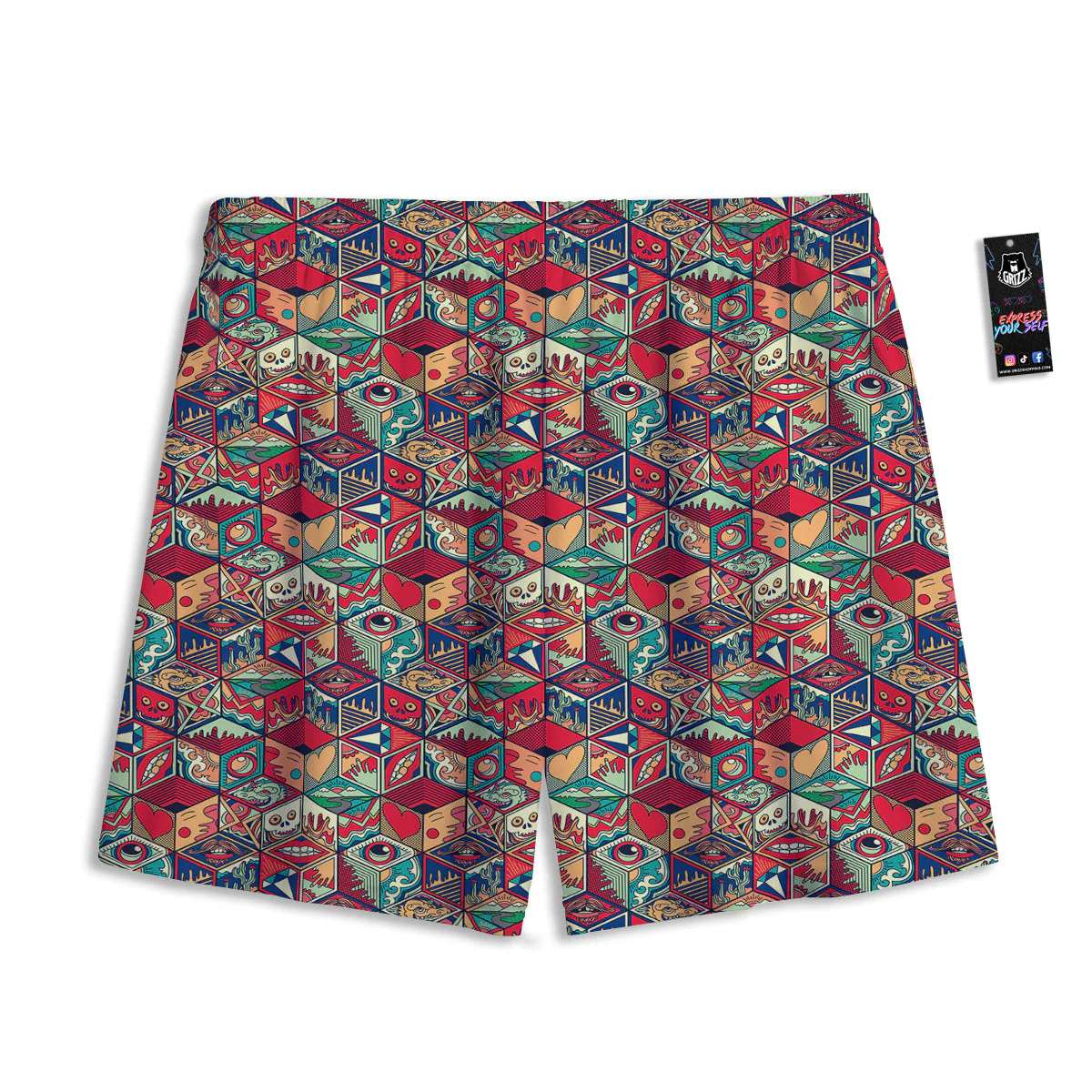 Geometric Hexagon Vintage Print Pattern Mesh Shorts - Image 2
