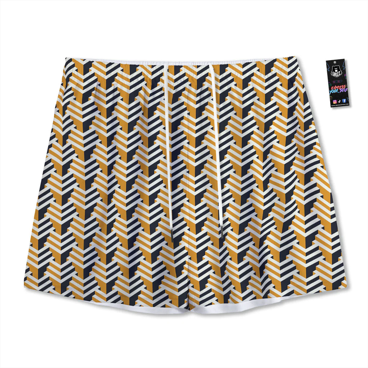 Geometric Isometric Print Pattern Mesh Shorts