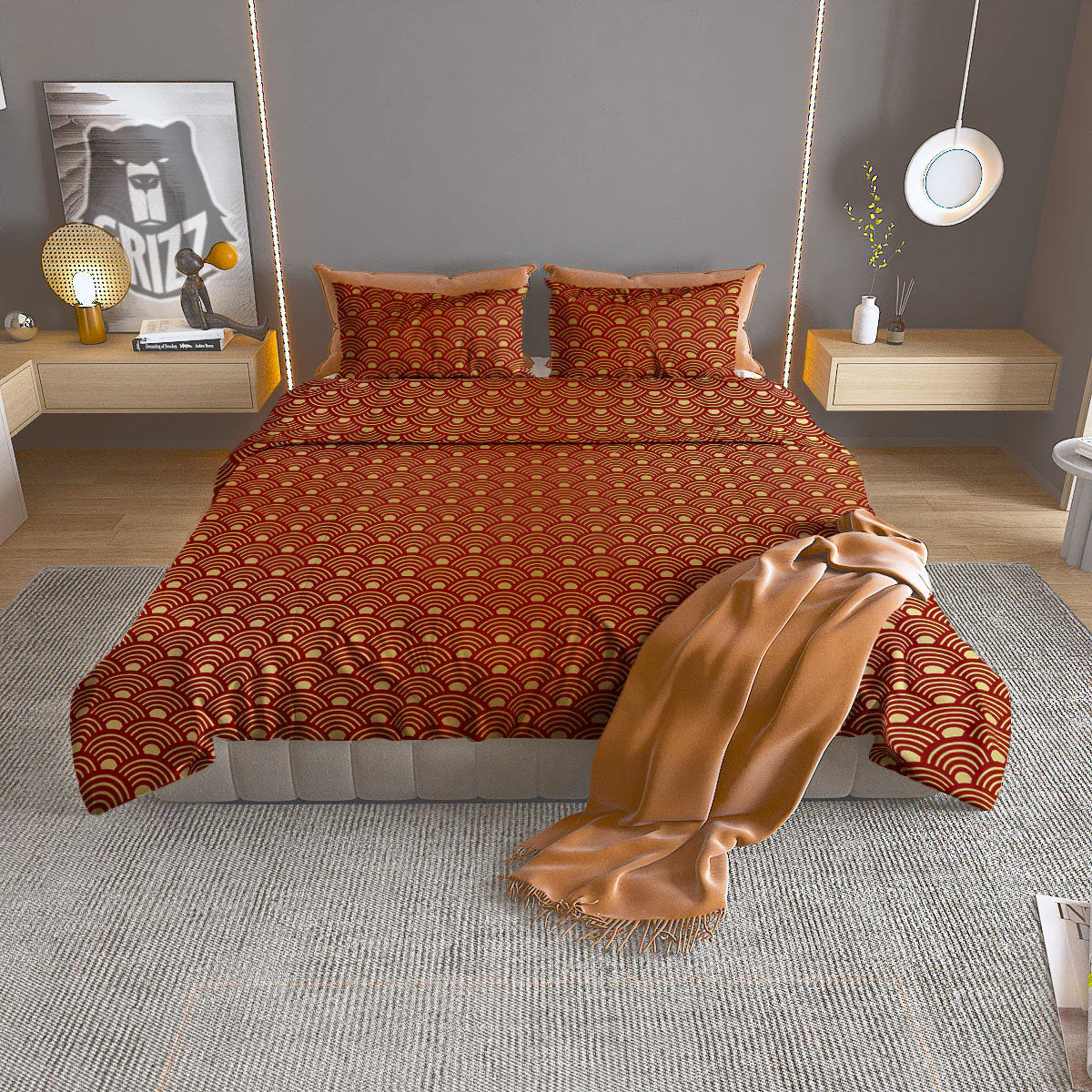 Geometric Japanese Print Pattern Duvet Cover Bedding Set